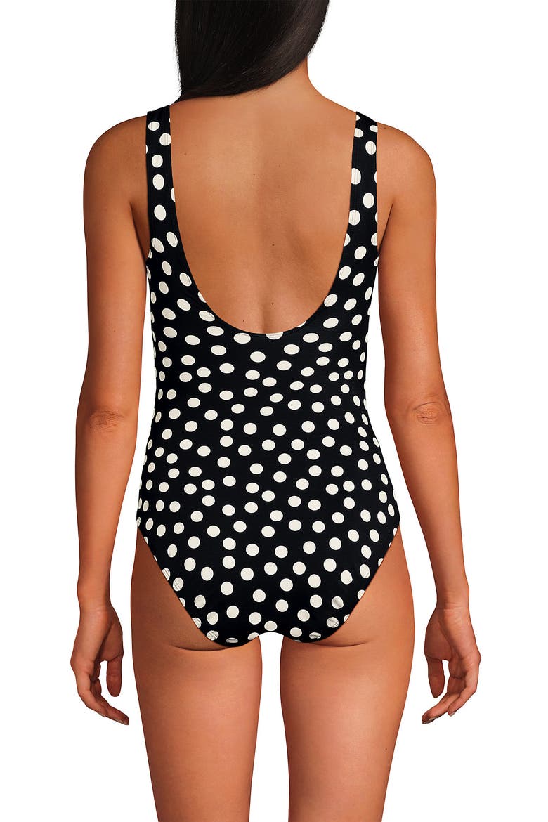 D-Cup Slender Tummy Control Chlorine Resistant V-neck Wrap One Piece Swimsuit, Alternate, color, Black/Egret Mixed Tossed Dots