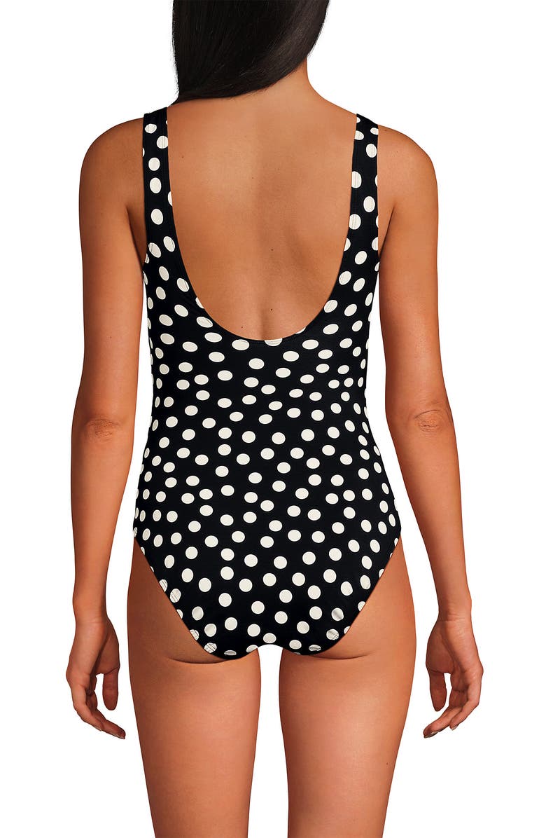 Lands' End DD-Cup New SlenderSuit Wrap One Piece Swimsuit, Alternate, color, Black/Egret Mixed Tossed Dots