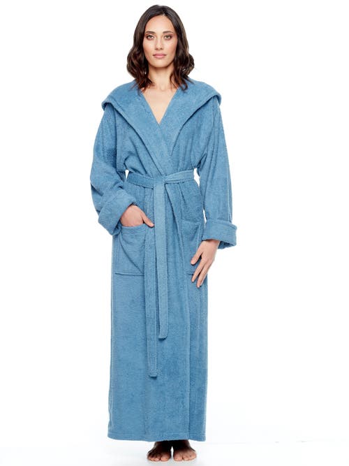 Arus Womens Gots Certified Oganic Cotton Long Hooded Robe In Blue