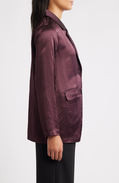 Eileen Fisher Crinkled Satin Blazer In Burgundy