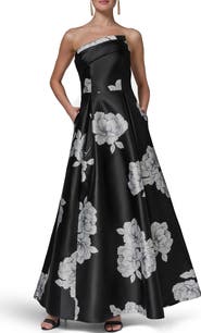 Donna Karan New York One-Shoulder Floral Print Gown