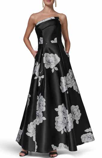 One-Shoulder Floral Print Gown