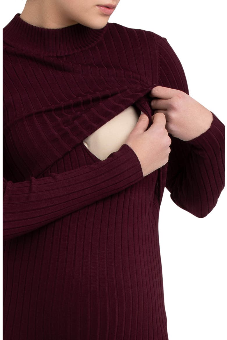 Nella Long Sleeve Rib Maternity Dress, Alternate, color, MAROON