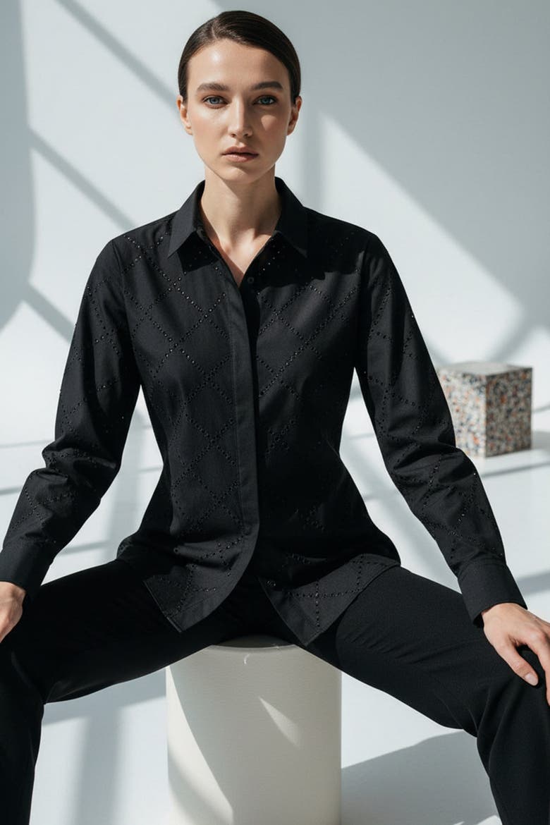 Kaelyn Sleeve Cotton Shirt, Alternate, color, BLACK