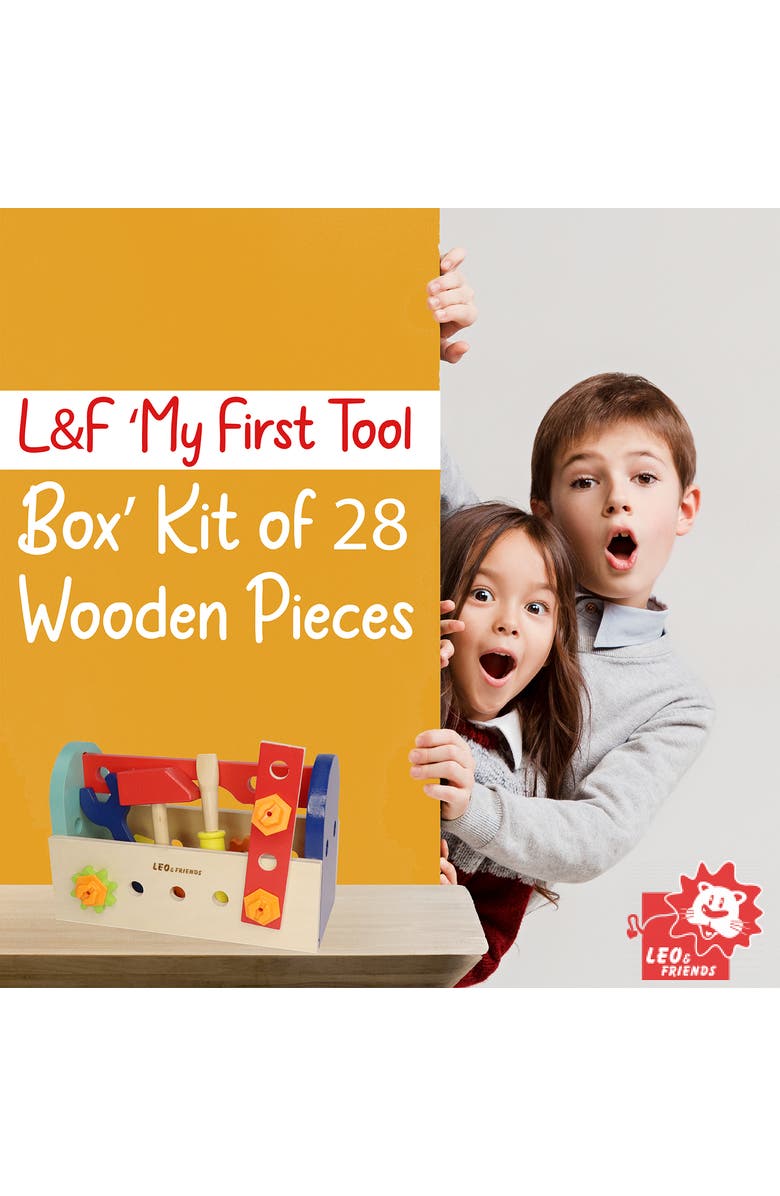 Leo & Friends My First Tool Box Kit of 28 Wooden Pieces, Made for 3-Year-Olds and Older, Alternate, color, Beige