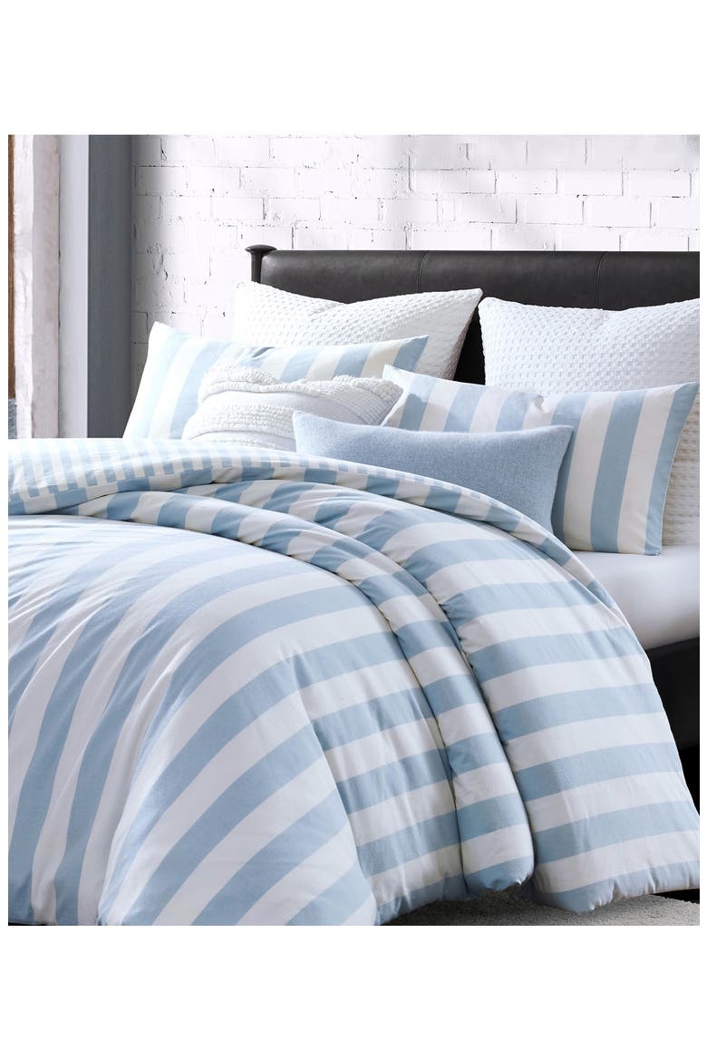 Reversible Vintage Stripe Washed Cotton Duvet Cover & Sham Set, Alternate, color, BLUE