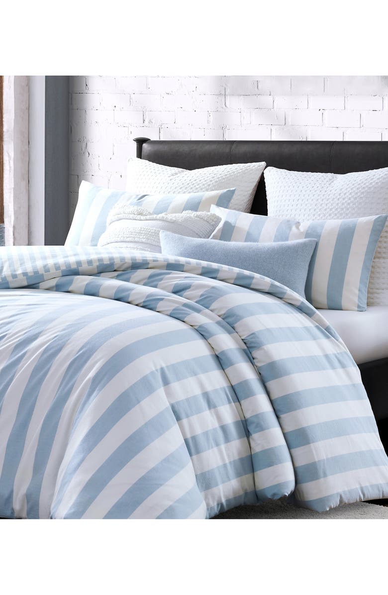DKNY Reversible Vintage Stripe Washed Cotton Duvet Cover & Sham Set, Alternate, color, Blue
