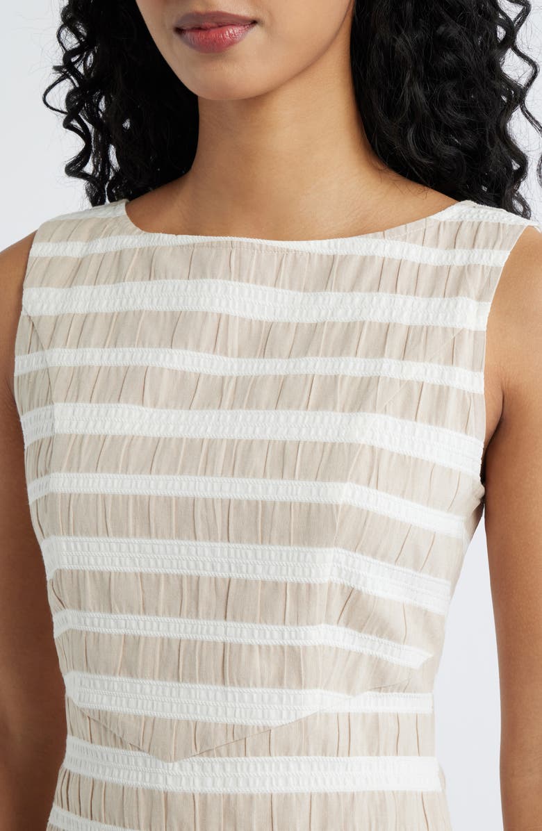 Lulus Leah Stripe Sleeveless Minidress, Alternate, color, Oatmeal/ White