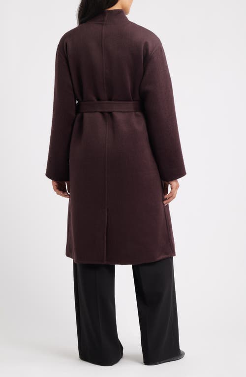 Eileen Fisher Belted Stand Collar Wool Coat In Brown