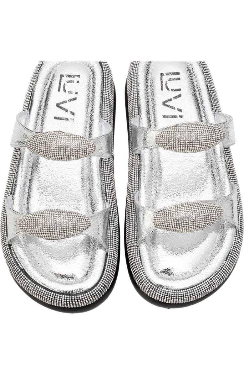 Prologue Shoes Finery Embellished Platform Slide, Alternate, color, Silver Faux Leather