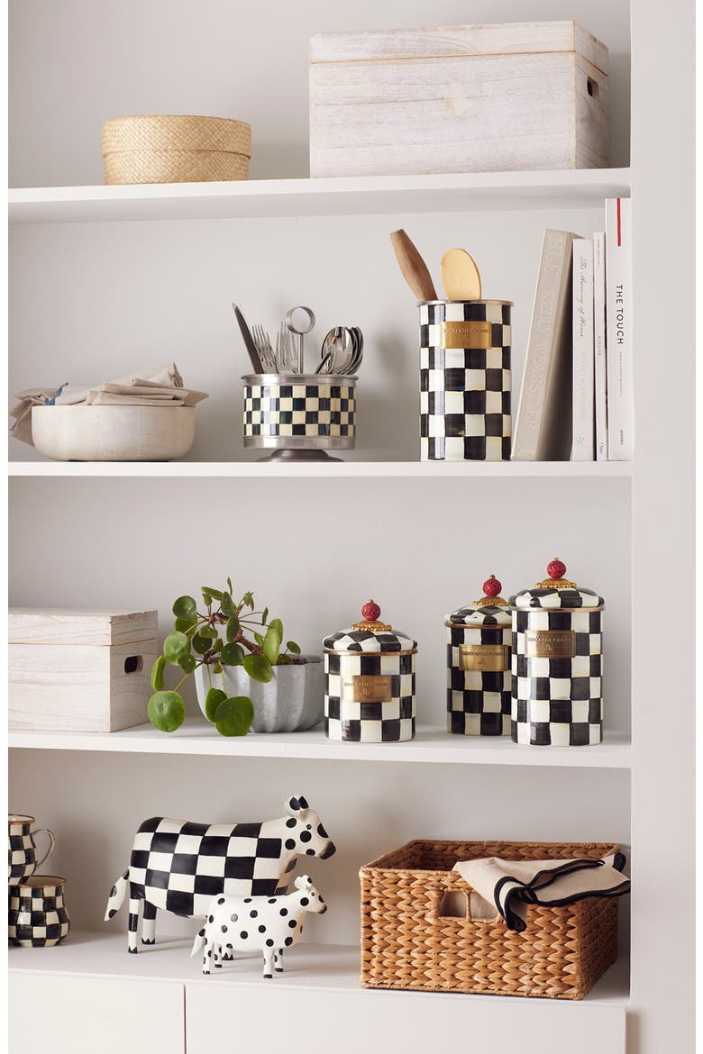 Courtly Check Enamel Canister, Alternate, color, BLACK/ WHITE