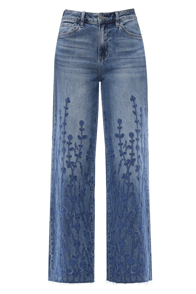 Embroidered High Waist Wide Leg Jeans, Alternate, color, MEDIUM BLUE