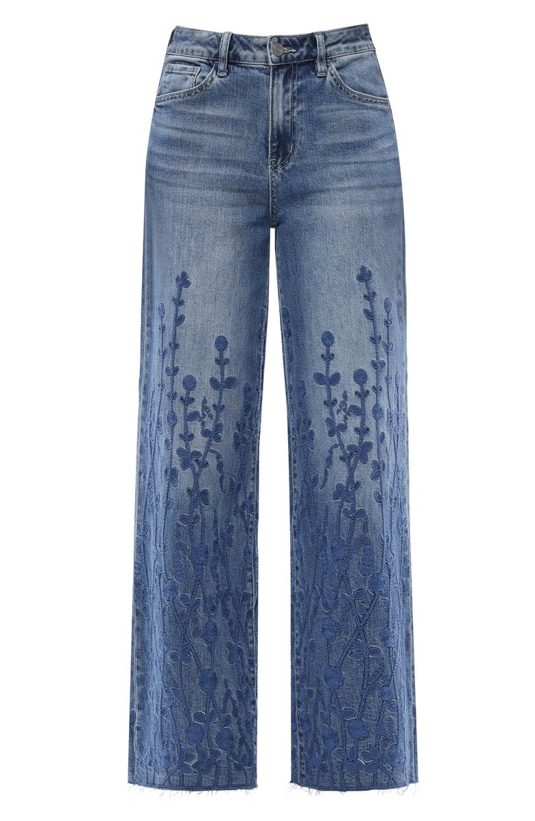 Bayeas Embroidered High Waist Wide Leg Jeans, Alternate, color, Medium Blue
