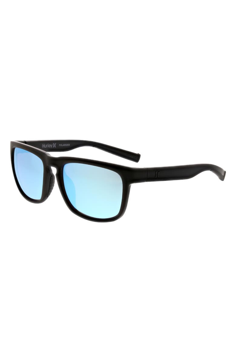 Hurley Modern 56mm Polarized Square Sunglasses, Alternate, color, Rubberized Black/Blue