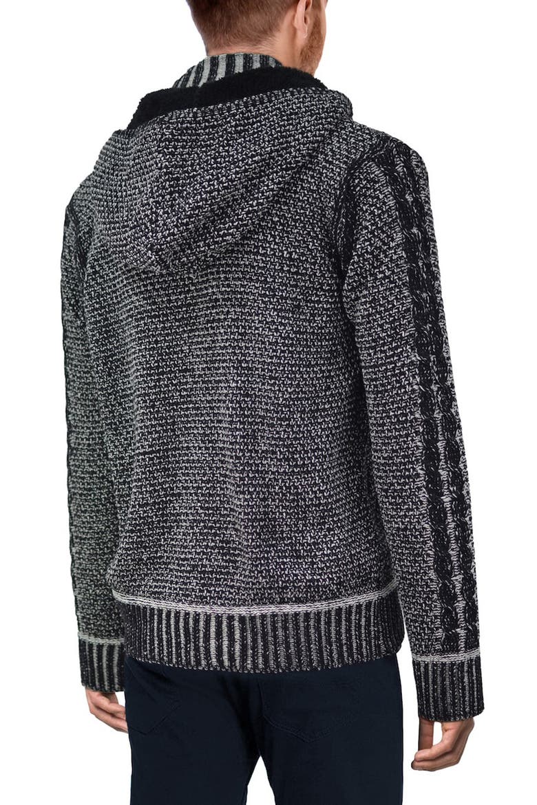 Hooded Full-Zip Mock Neck Sweater Jacket, Alternate, color, BLACK