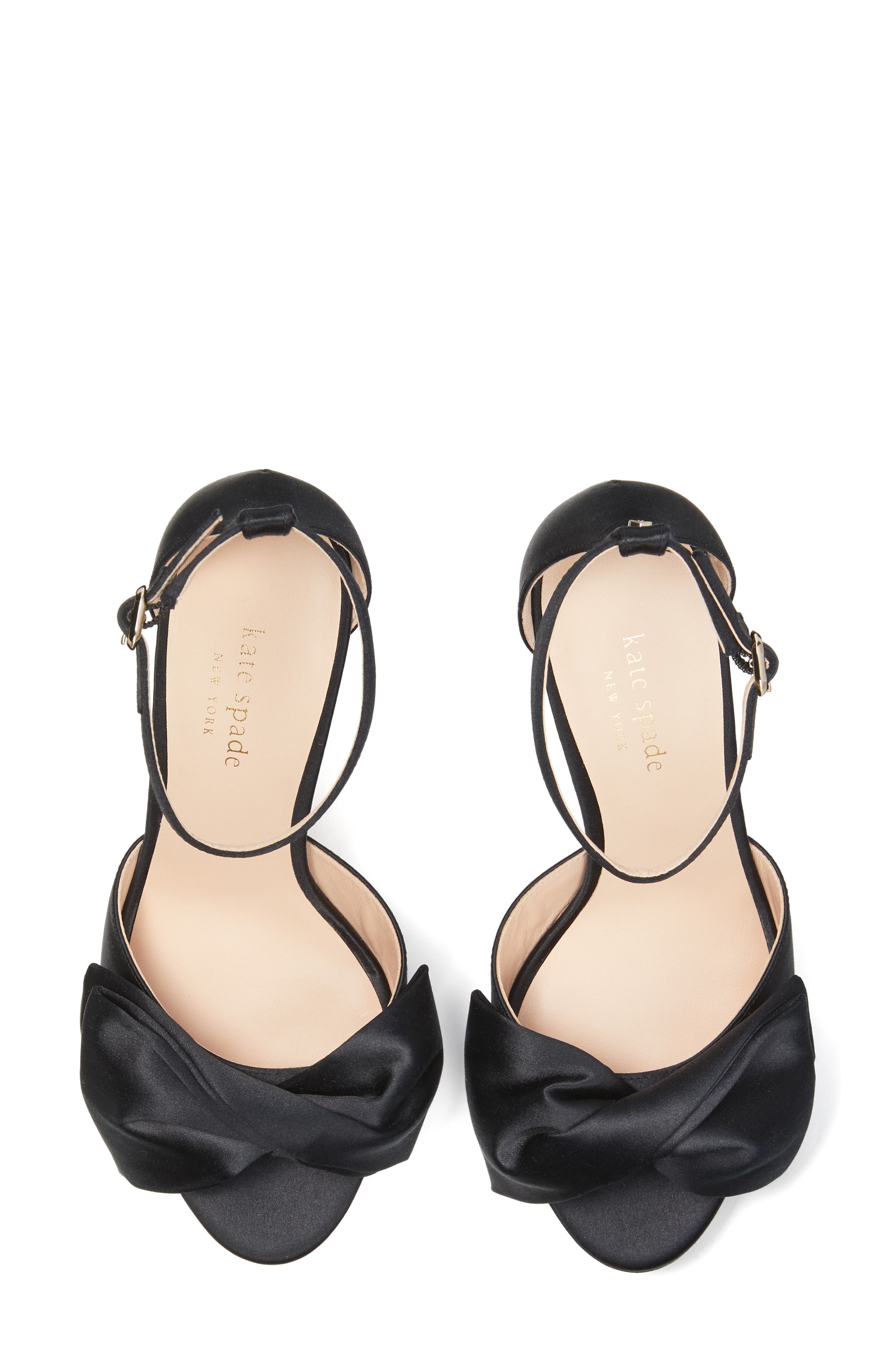 Kate Spade New York bow ankle strap sandal, Alternate, color, Black Fabric