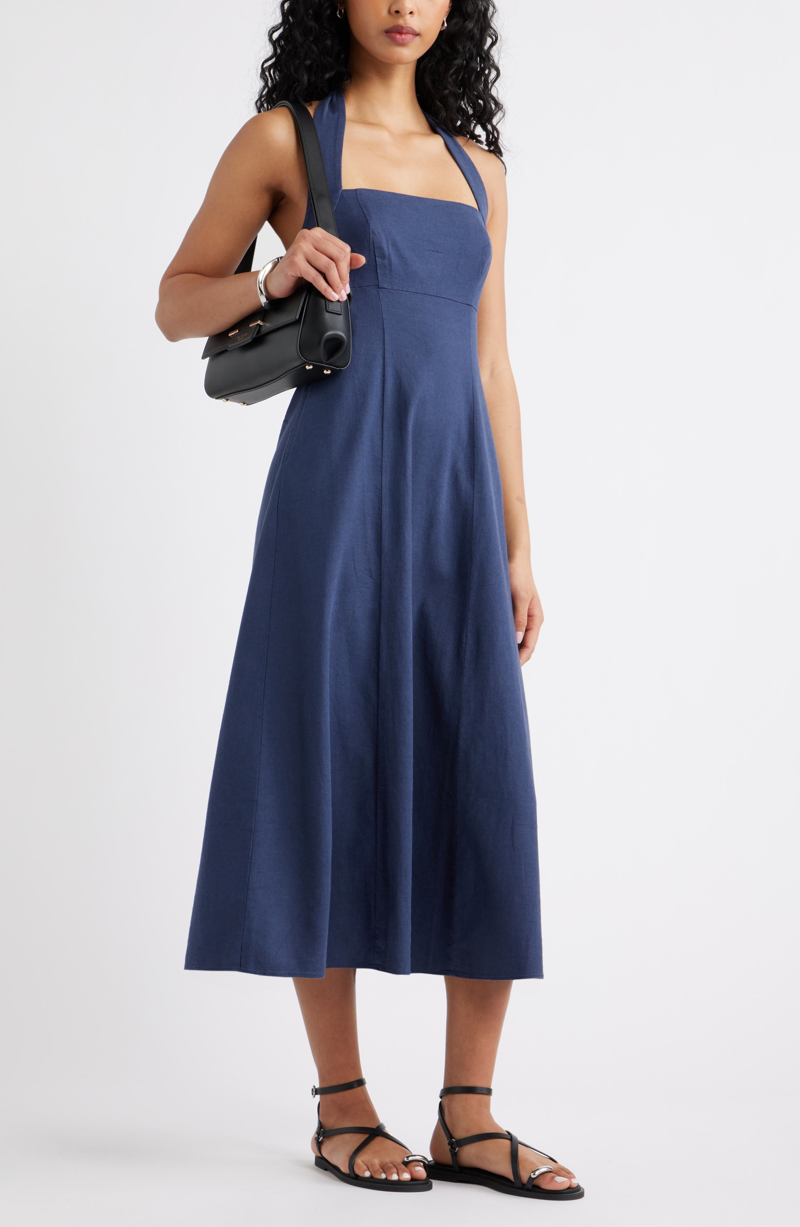 Женские Open Edit Linen Blend Halter Midi Dress — фото 2