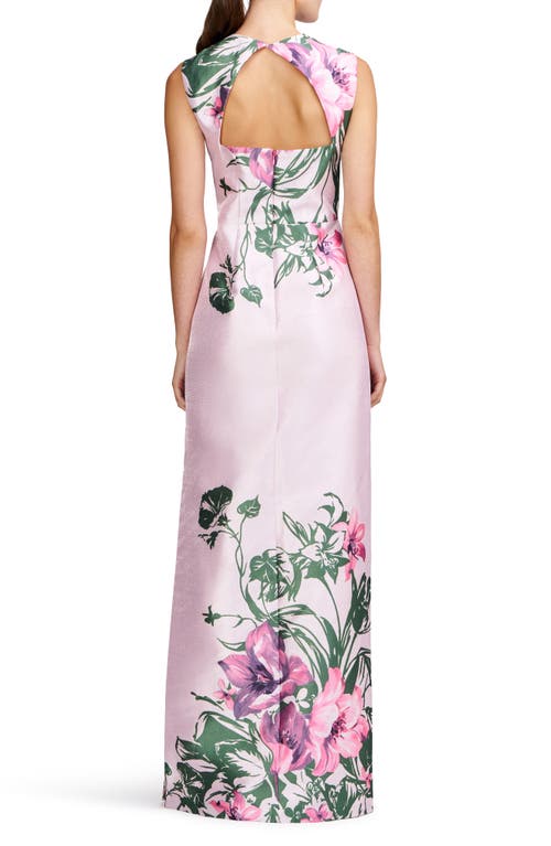 Kay Unger Ayla Placement Print Column Gown In Pink Pearl Multi