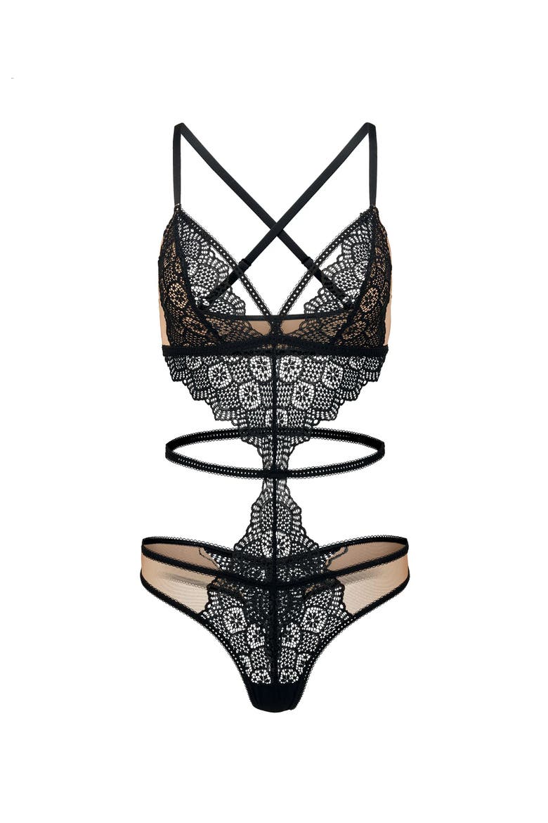 Gaelle Playsuit Lingerie, Alternate, color, Black