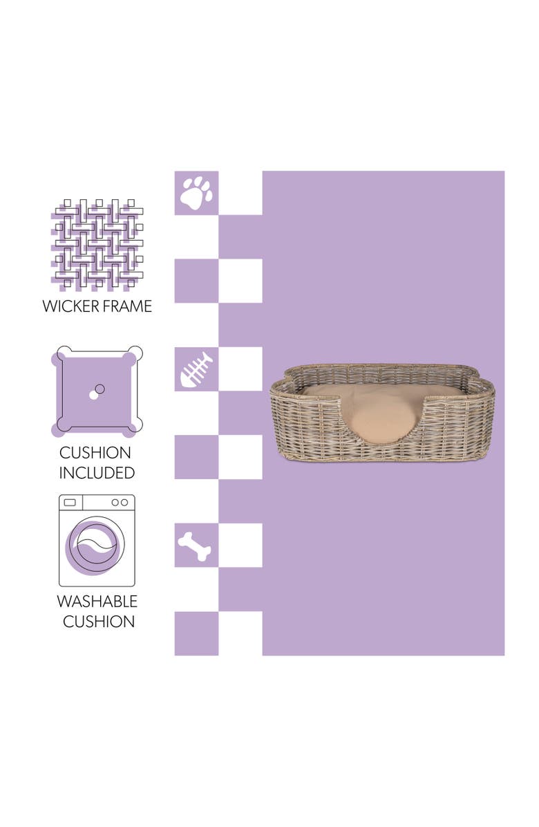 The Licker Store Scallop Tropical Handwoven Rattan Pet Bed with Machine Washable Cushion, Alternate, color, Kubu Gray