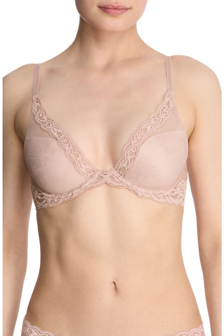 Feathers Plunge T-Shirt Basics Bra, Main, color, ROSE BEIGE LACE/ PINK PEARL