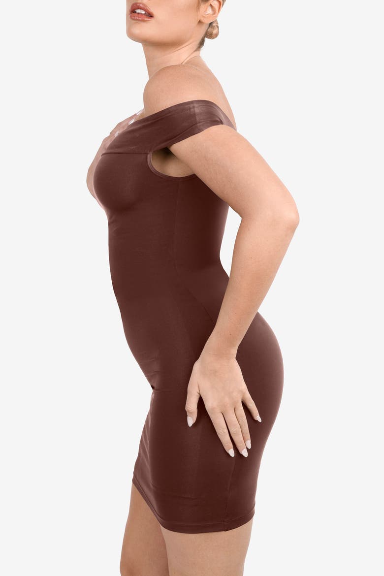Shapewear Off-the-Shoulder Bodycon Mini Dress, Alternate, color, Deep Coffee