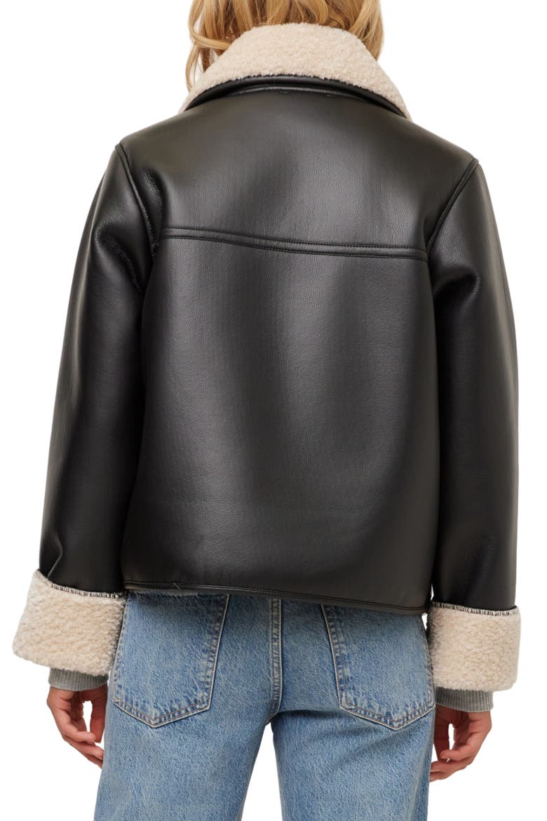 Tara Faux Leather & Faux Shearling Jacket, Alternate, color, BLACK/ CREAM