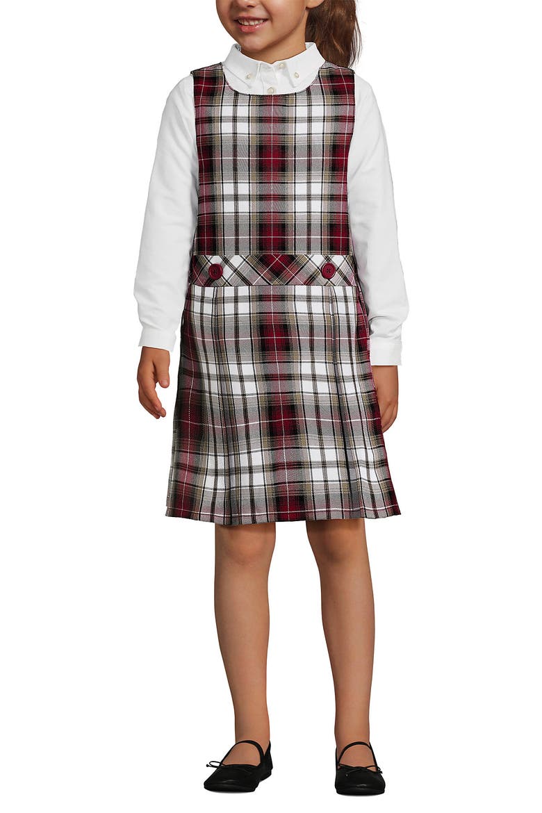 Girls Uniform Plaid Jumper, Main, color, Garnet/Khaki Plaid