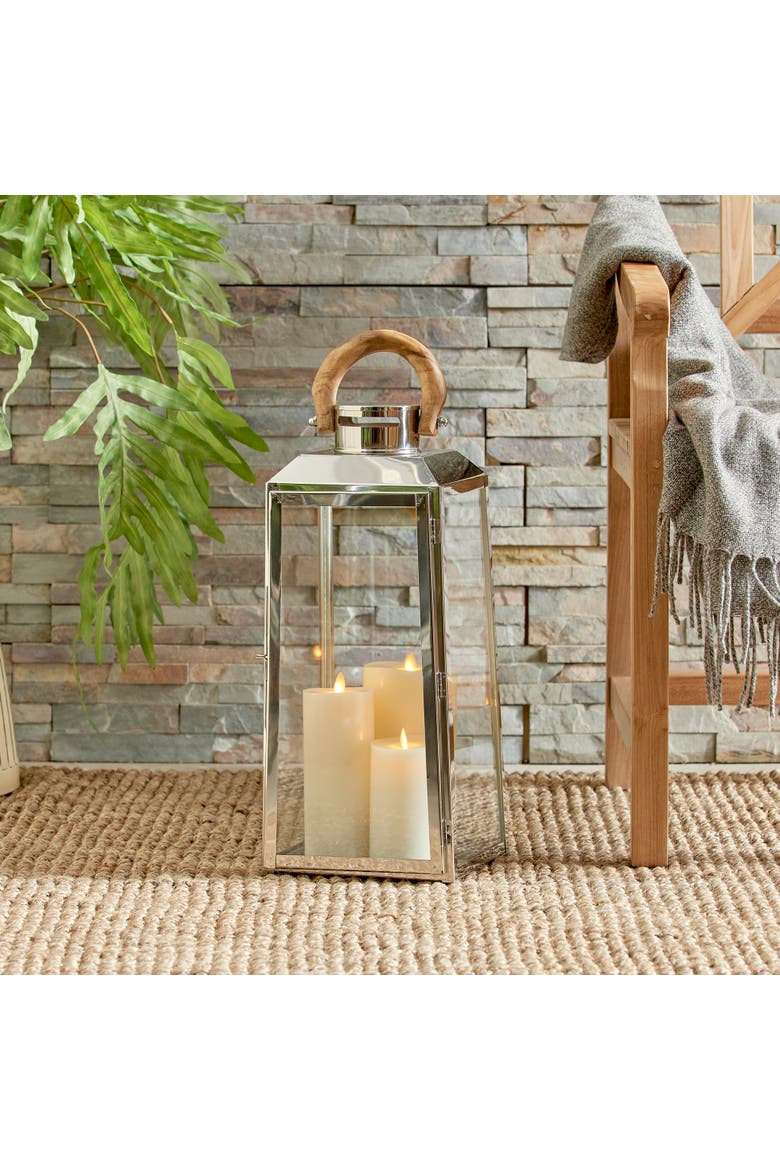 Oceanside Large Outdoor Pillar Candle Lantern 19", Alternate, color, Silver