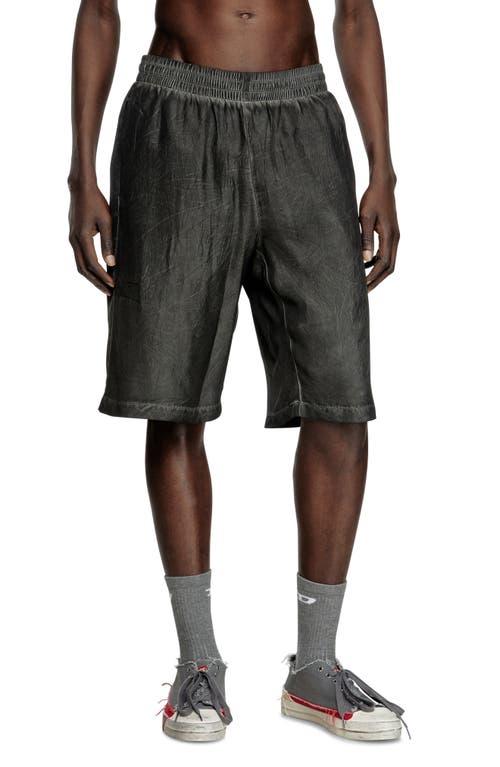 Diesel Leon Black Bermuda Pants With Elastic Waist And Two Rear Welt Pockets In Tech Fabric Man In Deep/black