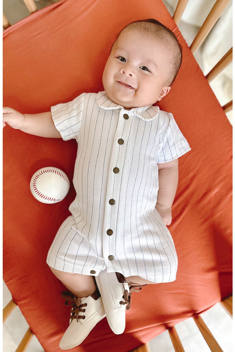 Pinstripe Organic Cotton Romper, Alternate, color, POOL PINSTRIPE
