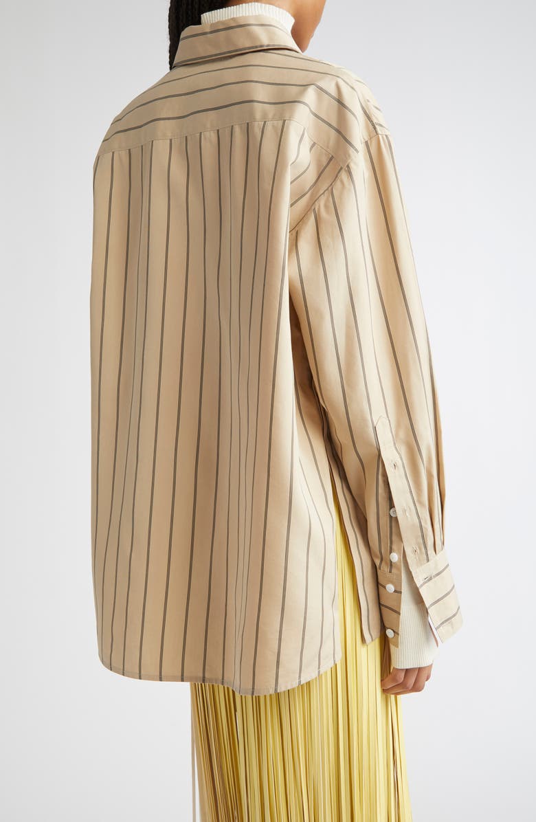 Proenza Schouler Addy Stripe Cotton & Silk Button-Up Shirt, Alternate, color, Taupe Multi