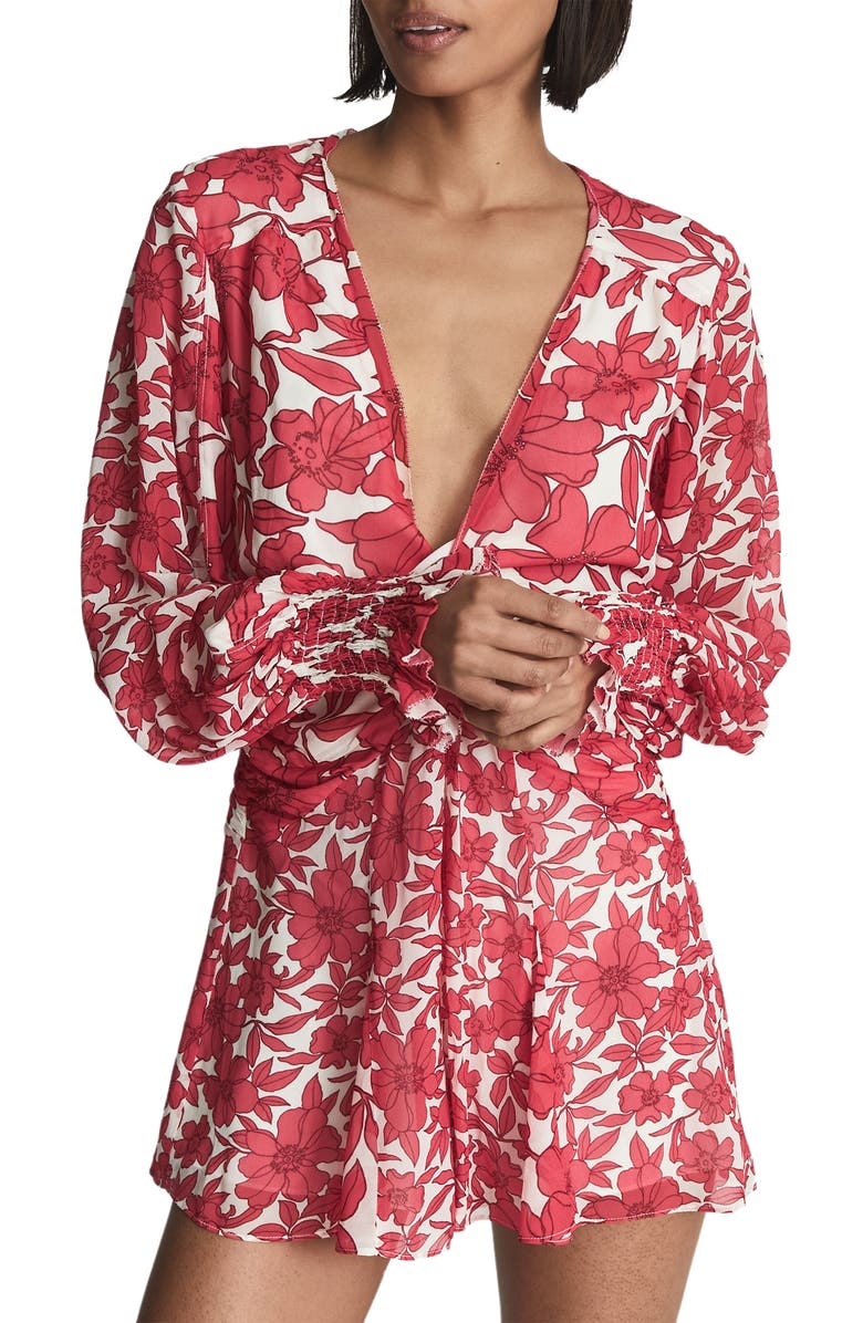 Reiss Summer Floral Plunge Neck Long Sleeve Romper, Alternate, color, 