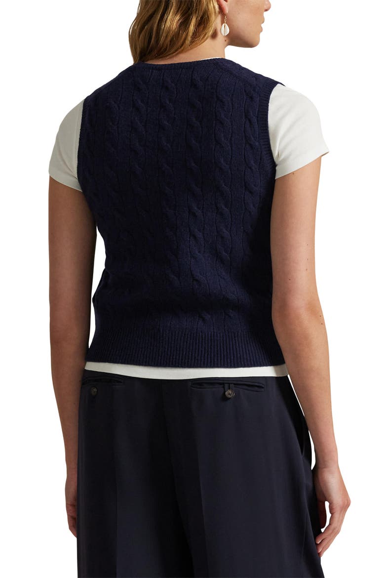 Wool & Cashmere Cable Vest, Alternate, color, HUNTER NAVY