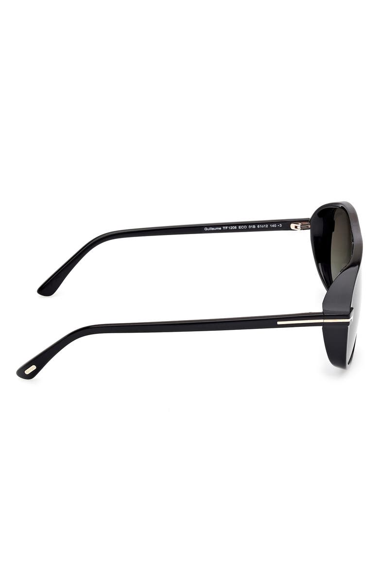 TOM FORD Guillaume 61mm Gradient Pilot Sunglasses, Alternate, color, Shiny Black Eco / Smoke Lenses