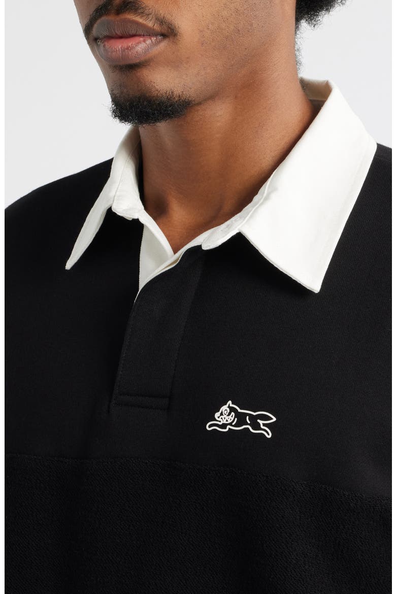 Box Fit Punchy Long Sleeve Cotton French Terry Polo, Alternate, color, BLACK