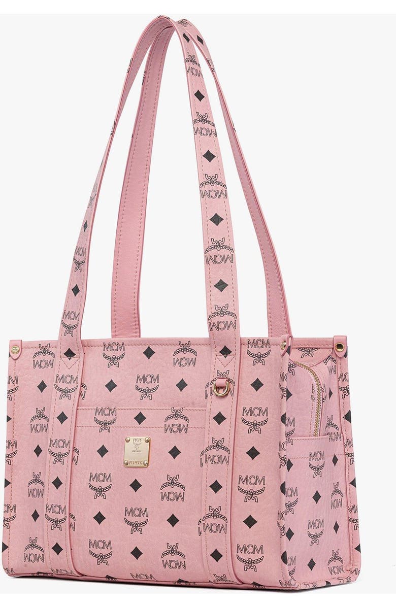 MCM Aren School Bag Tote in Visetos, Alternate, color, Soft Pink