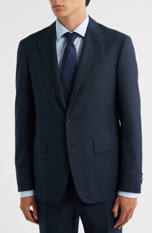 Canali Kei Trim Fit Dark Green Mélange Textured Wool Suit In Blue