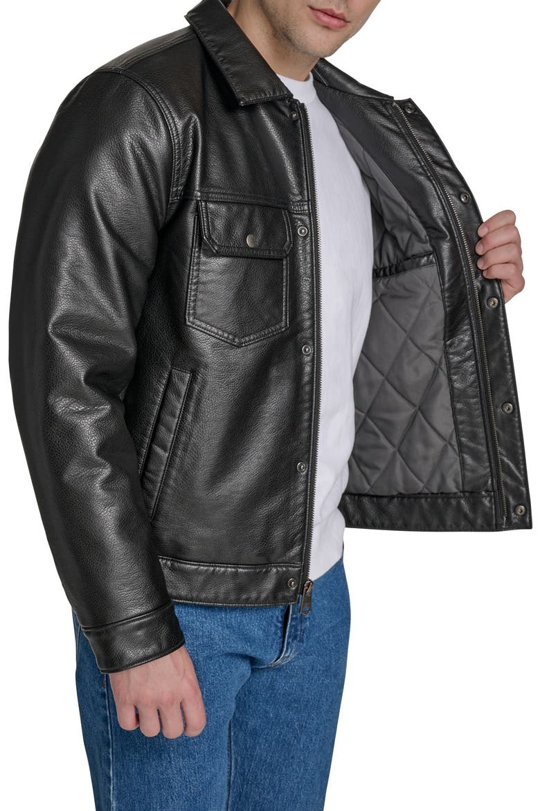 Relaxed Water Resistant Faux Leather Trucker Jacket (Men) | Nordstrom