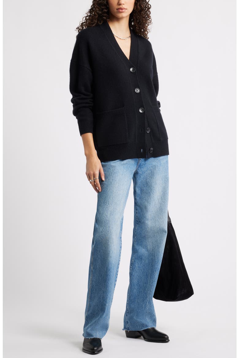 V-Neck Wool & Cashmere Cardigan, Alternate, color, BLACK ROCK