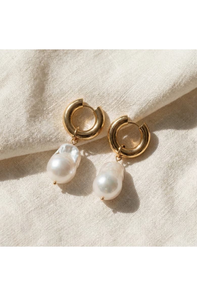 18k Gold Plated 2" Fresh Water Pearl Hoops, Alternate, color, 18k Yellow Gold