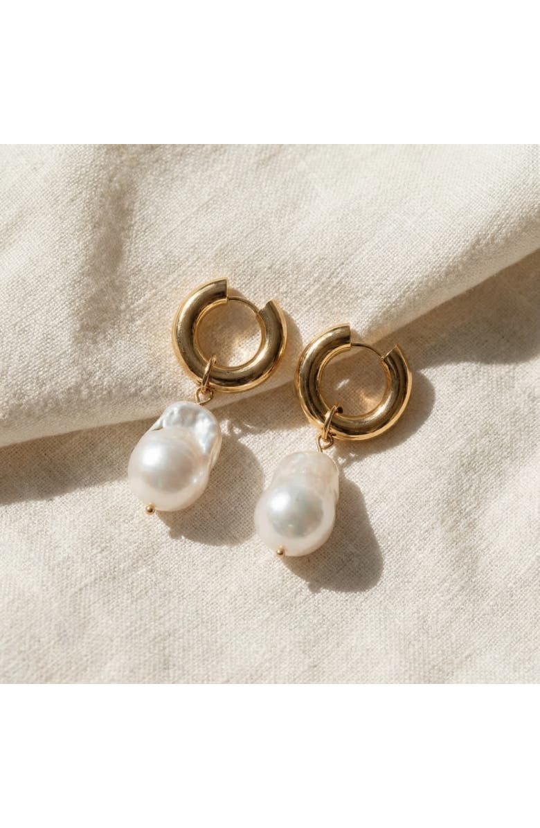 Bliss Diamond 18k Gold Plated 2" Fresh Water Pearl Hoops, Alternate, color, 18K Yellow Gold