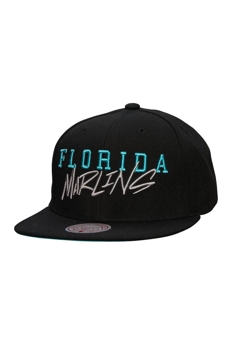 Mitchell & Ness Men's Mitchell & Ness Black Florida Marlins Team Tagged Snapback Hat, Main, color,