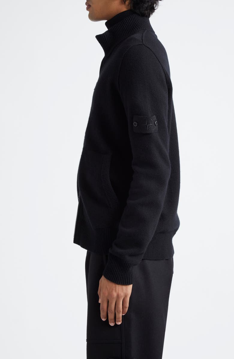 Stone Island Compass Logo Virgin Wool Zip Cardigan, Alternate, color, 