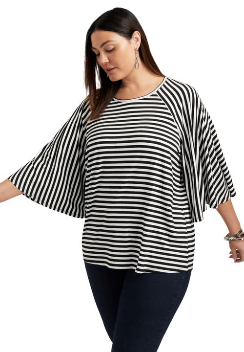 June + Vie Flared Raglan Sleeve Breton Tee In Black