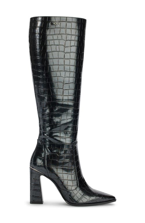 Dkny Shamira Croc Embossed Knee High Boot In Black