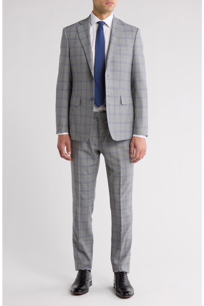 Plaid Grey Wool Blend Suit, Main, color, GREY/ BLUE