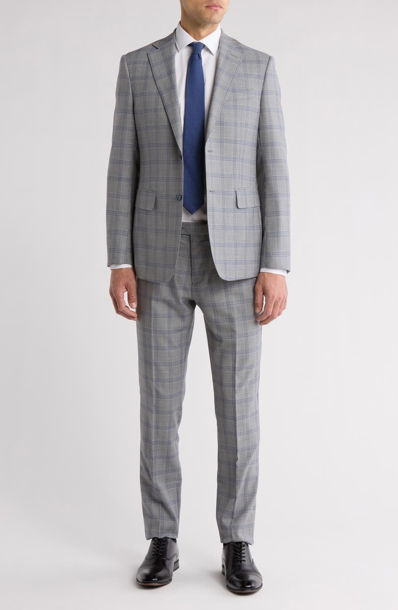 English Laundry Plaid Grey Wool Blend Suit, Main, color, Grey/ Blue