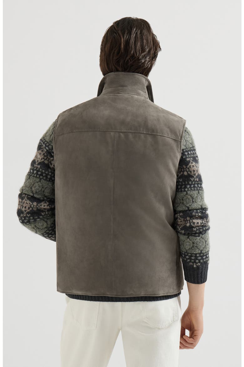 Suede down vest with shirt-style collar, Alternate, color, Grey