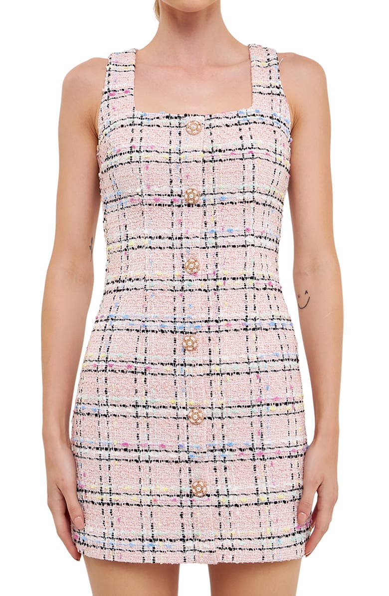 Endless Rose Square Neck Tweed Dress, Alternate, color,